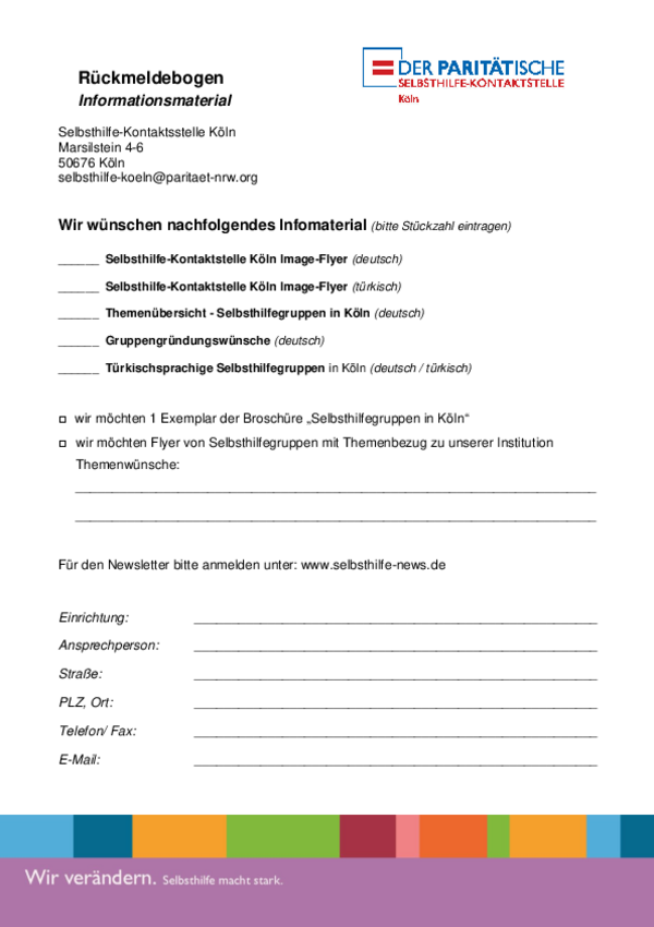 Rückmeldebogen Infomaterial für Profis